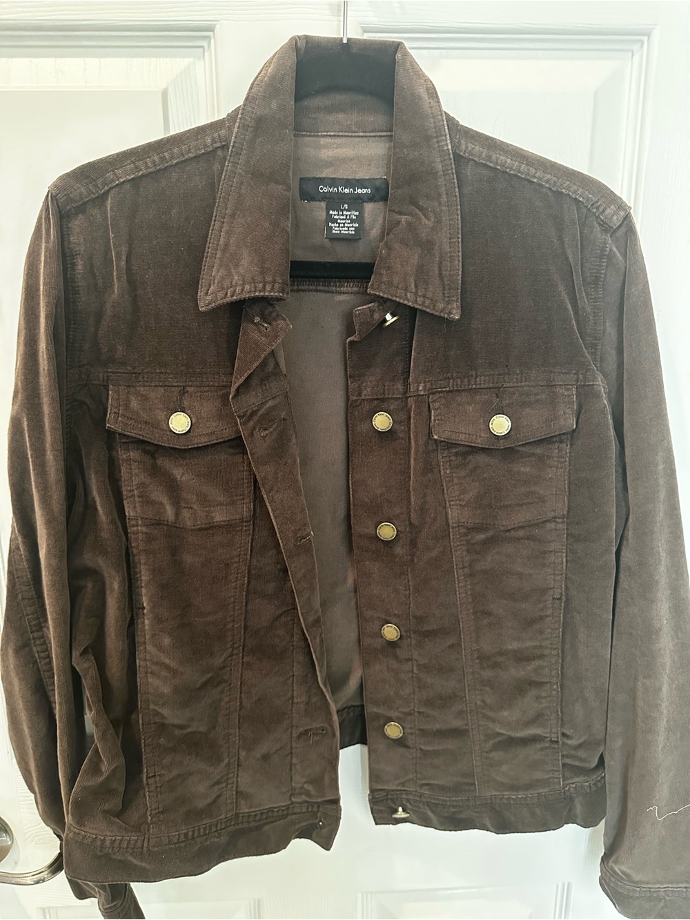 Calvin Klein Jeans Women’s UtilityTrucker Jacket Brown-LightweightCorduroy Large